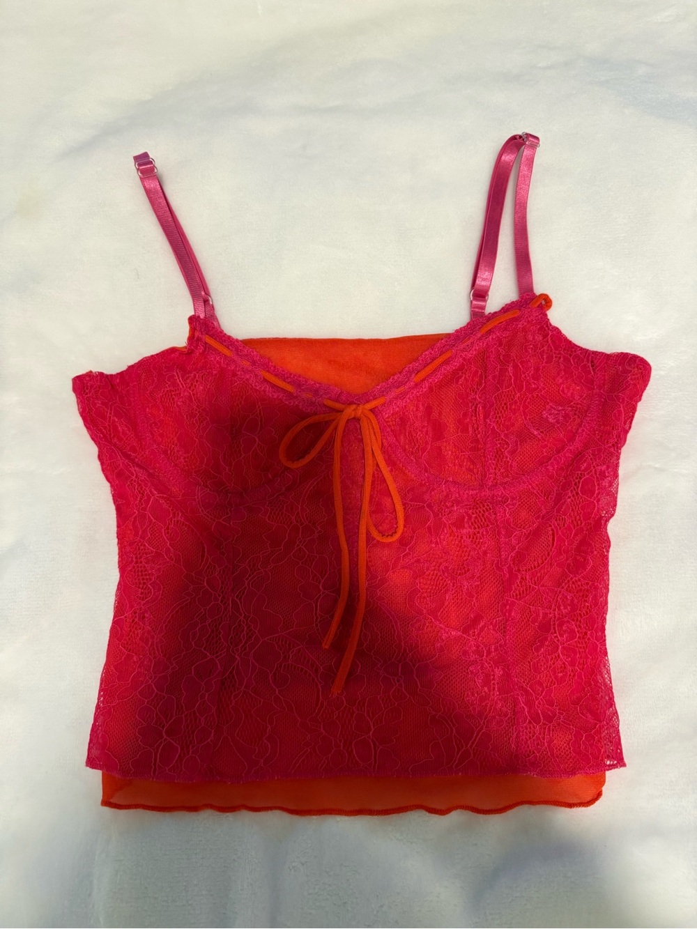 Bright Pink & Orange Lace Cami Top